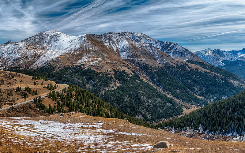 mountain landscape, winter, snow, forest, gorge, USA, HD wallpaper
