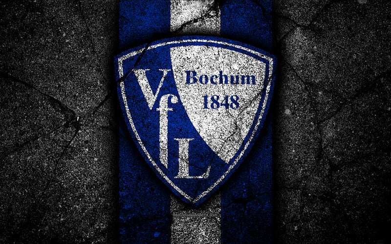 Bochum FC grunge, logo, Bundesliga 2, creative, German football team, black stone, VfL Bochum, emblem, asphalt texture, Germany, FC Bochum, HD wallpaper
