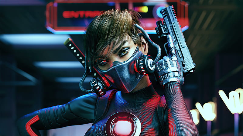 Sci Fi, Cyberpunk, Cyborg, Futuristic, Girl, Gun, HD wallpaper