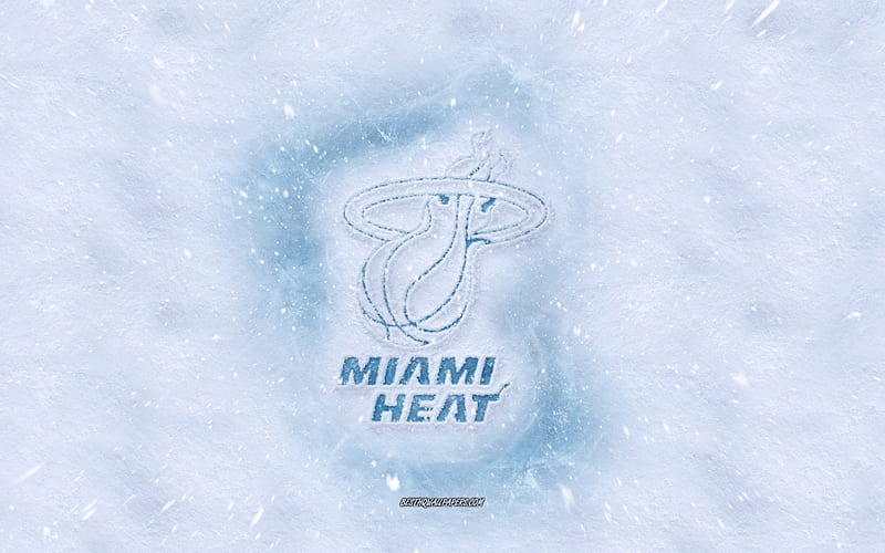 Miami Heat logo, American basketball club, winter concepts, NBA, Miami Heat ice logo, snow texture, Miami, California, USA, snow background, Miami Heat, basketball, HD wallpaper