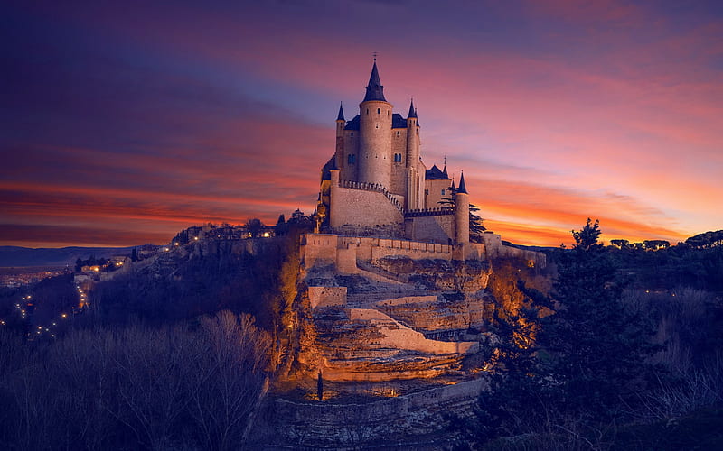 Castile and Leon, evening, sunset, old sunset, landmark, castles in Spain, Leon, Palencia, Salamanca, Segovia, Spain, HD wallpaper