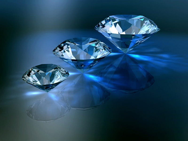 Expensive trio, sparkle, carets, three, diamonds, blue, HD wallpaper