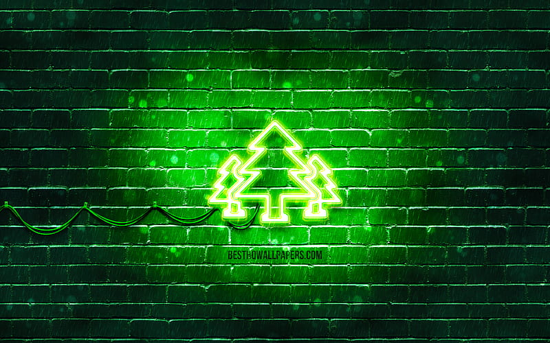 Natural environment neon icon green background, neon symbols, Natural environment, creative, neon icons, Natural environment sign, ecology signs, Natural environment icon, ecology icons, HD wallpaper