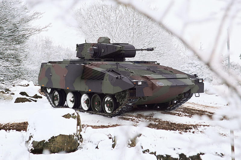 Puma on an exercise in winter, tank, german, dual monitor, xxl, german tank, dual screen, cologne, HD wallpaper