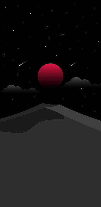 Minimal Desert, black, dark, desert, minimal, moon, red, stars, HD phone wallpaper