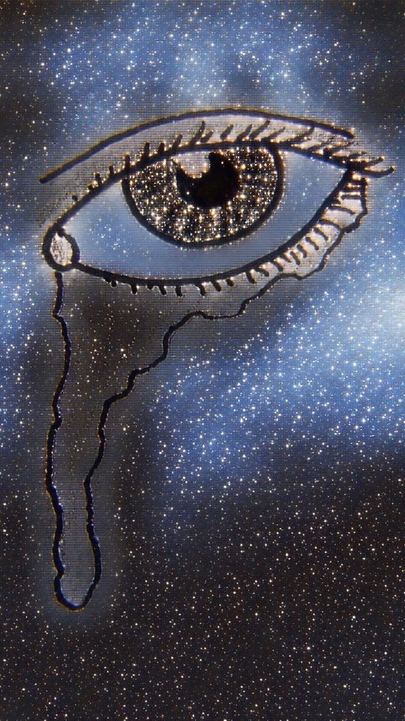 Teary Eye Cosmos, art, cosmos, drawn, eye, fantasystars, galaxy, space, starry, tear, HD phone wallpaper
