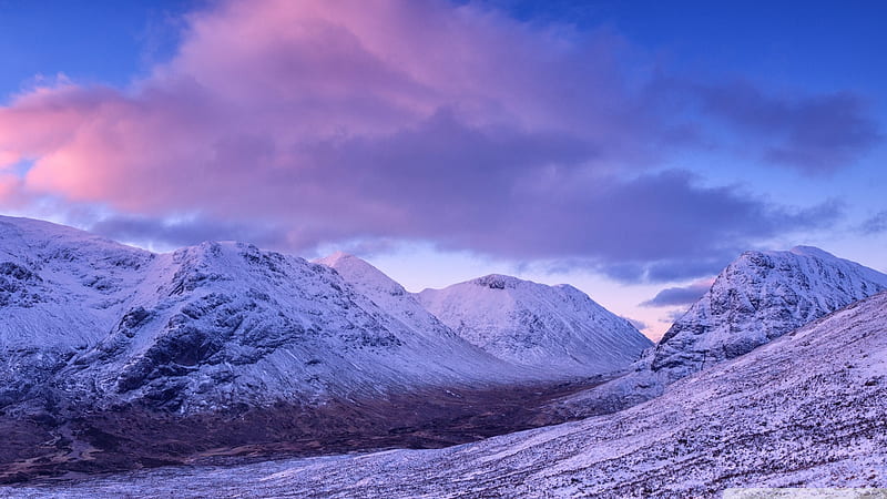 Mountain Range, Winter, mountains, Scotland, nature, violet, United Kingdom, winter, valley, HD wallpaper