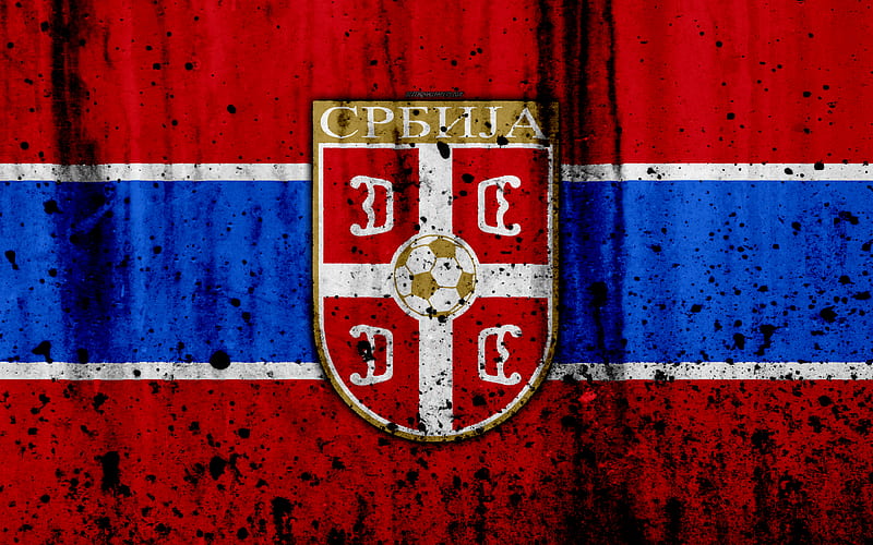 Serbia national football team logo, grunge, Europe, football, stone texture, soccer, Serbia, European national teams, HD wallpaper