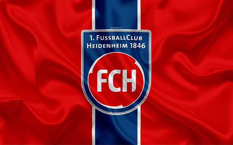 FC Heidenheim 1846 red silk flag, German football club, logo, emblem, 2 Bundesliga, football, Heidenheim-Brenz, Germany, Second Bundesliga, Heidenheim FC, HD wallpaper