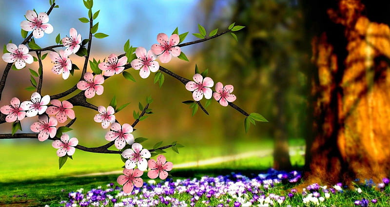 La primavera llegará pronto, flores, flores, árboles, obras de arte, Fondo  de pantalla HD | Peakpx