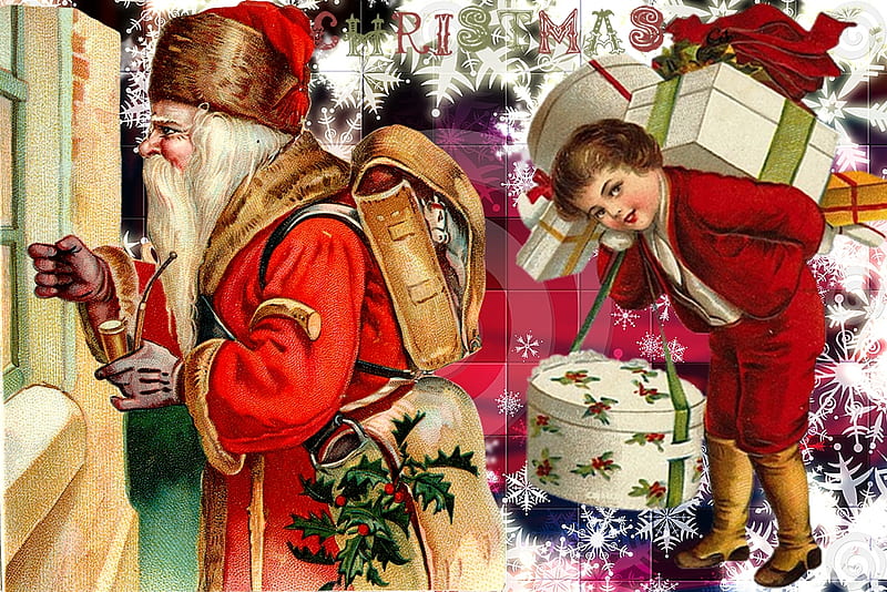 Vintage Christmas, santa, christmas, vintage, xmas, HD wallpaper