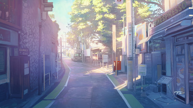 Aesthetic anime town, 0w0, calming, street, sunset, thanks, HD phone  wallpaper