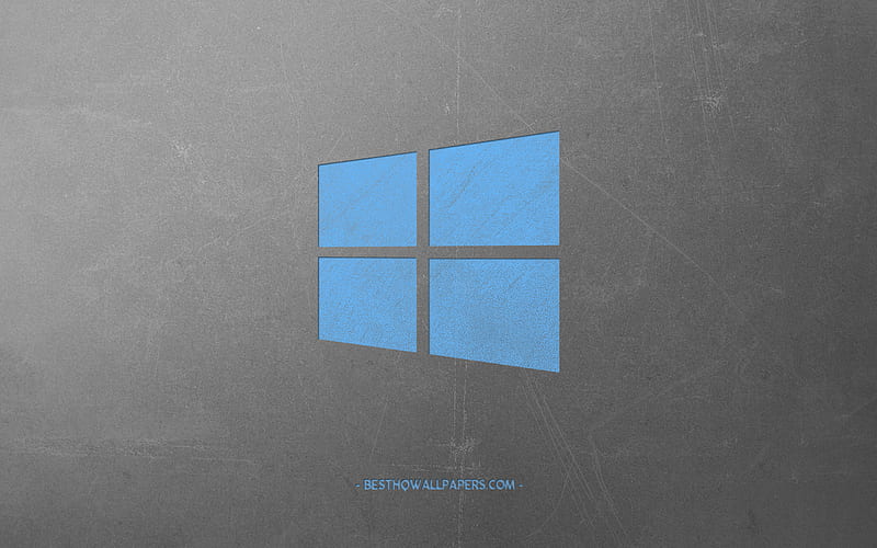 Windows 10, retro style, blue retro emblem, creative art, gray retro background, emblem, HD wallpaper