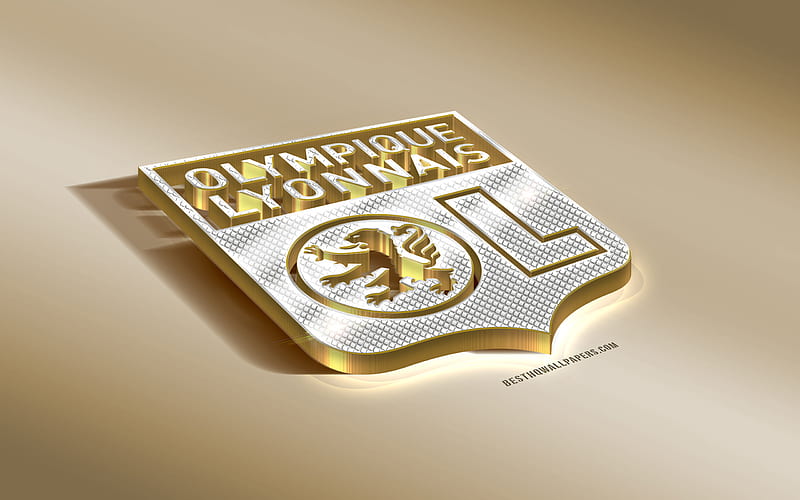 Olympique Lyon, French football club, golden silver logo, Lyon, France, Ligue 1, 3d golden emblem, creative 3d art, football, HD wallpaper