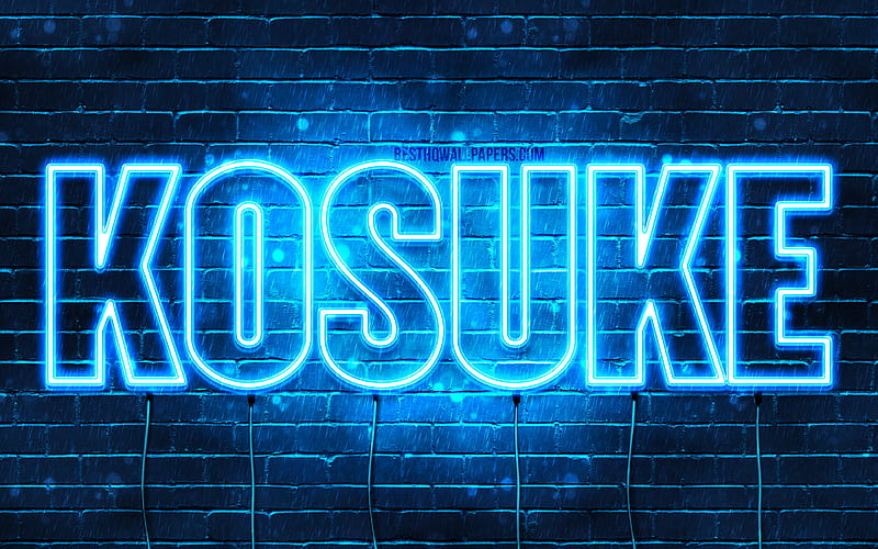 Kosuke with names, horizontal text, Kosuke name, Happy Birtay Kosuke, popular japanese male names, blue neon lights, with Kosuke name, HD wallpaper