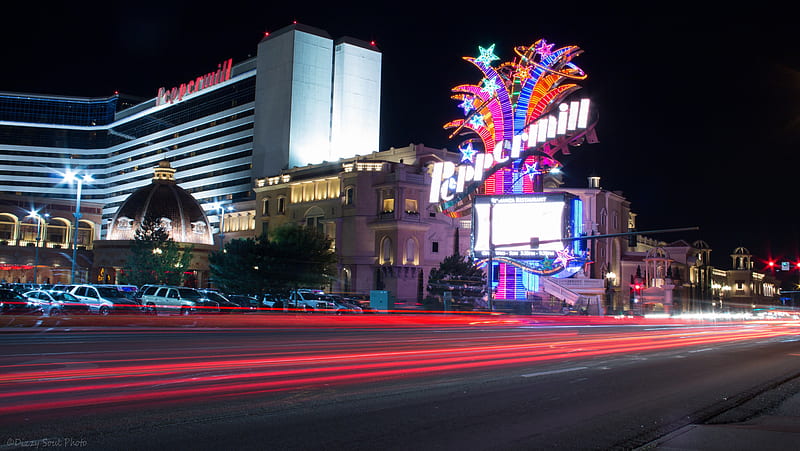 Peppermill, hotel, Lightroom, hotel casino, Nevada, Canon, casino, Hot August Nights, night graphy, Reno, night, HD wallpaper
