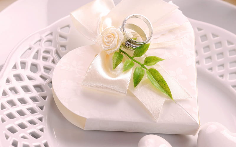 wedding, obrocki, white heart, engagement rings, HD wallpaper