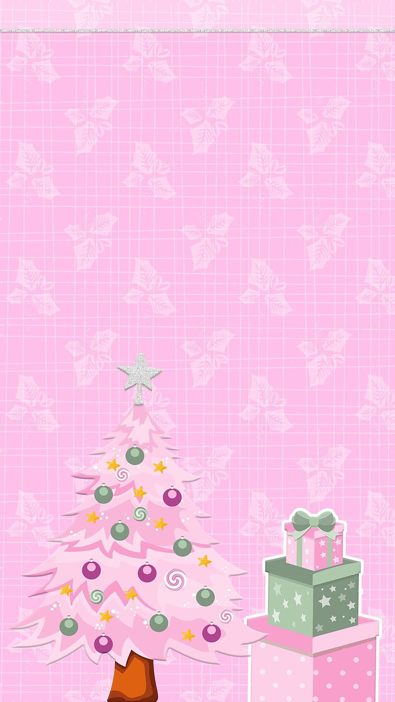 christmas, cute, holydays, illustration, pink, presents, tree, HD phone wallpaper