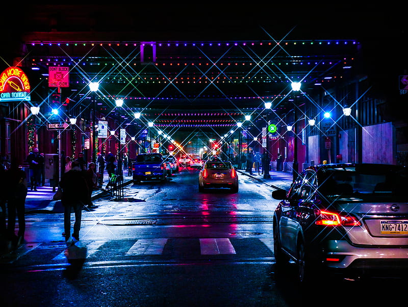 night city, street, traffic, lights, illumination, HD wallpaper