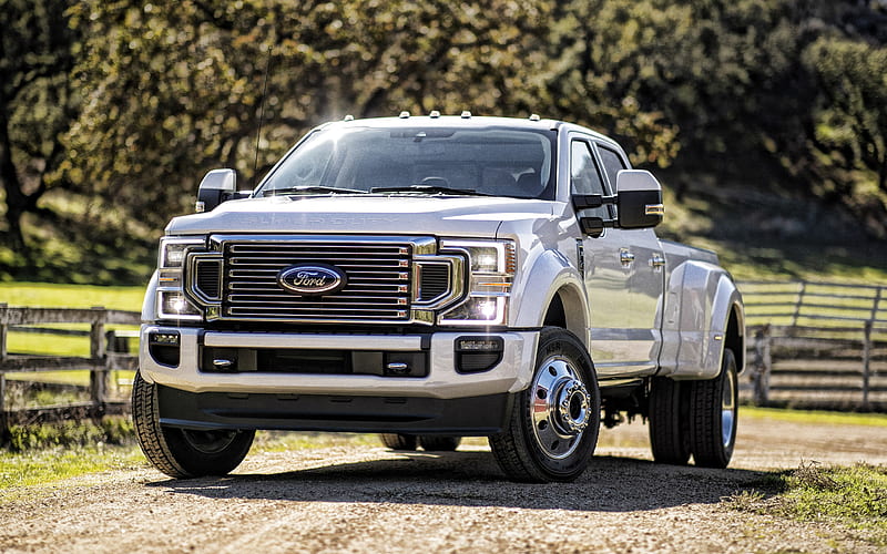 Ford F-450 Super Duty, 2020, exterior, front view, new white F-450, american cars, Ford, HD wallpaper