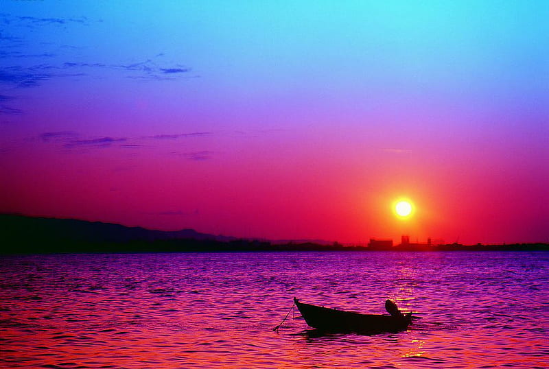 Purple Sunrise, oceans, sun, background, yellow, clouds, sundown, nice, boat, gold, multicolor fishing, rivers, sunrises, , golden, black, sky, lagoons, sunrays, water, cool, awesome, violet, sunshine, fullscreen, bay, red, colorful ambar, sunbeams, bonito, laguna, graphy, sunsets, amber, pink, blue amazing, lakes, customized, colors, swell colours, island, nature, pc, coast, natural, HD wallpaper