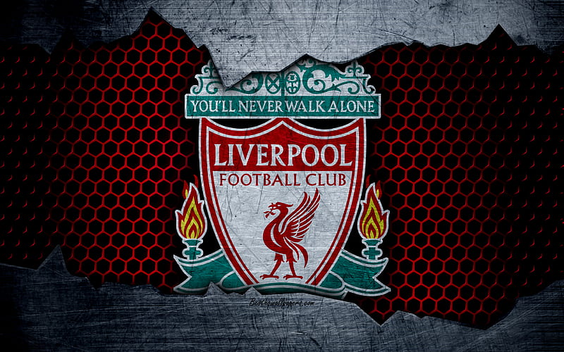 Liverpool FC football, Premier League, England, emblem, Liverpool logo, football club, Liverpool, UK, metal texture, grunge, HD wallpaper