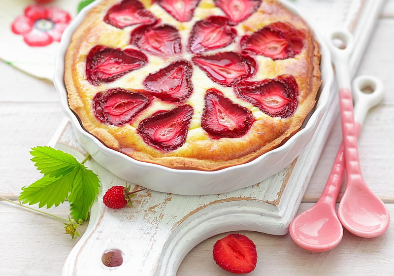 Pie, fruit, strawberry, food, HD wallpaper