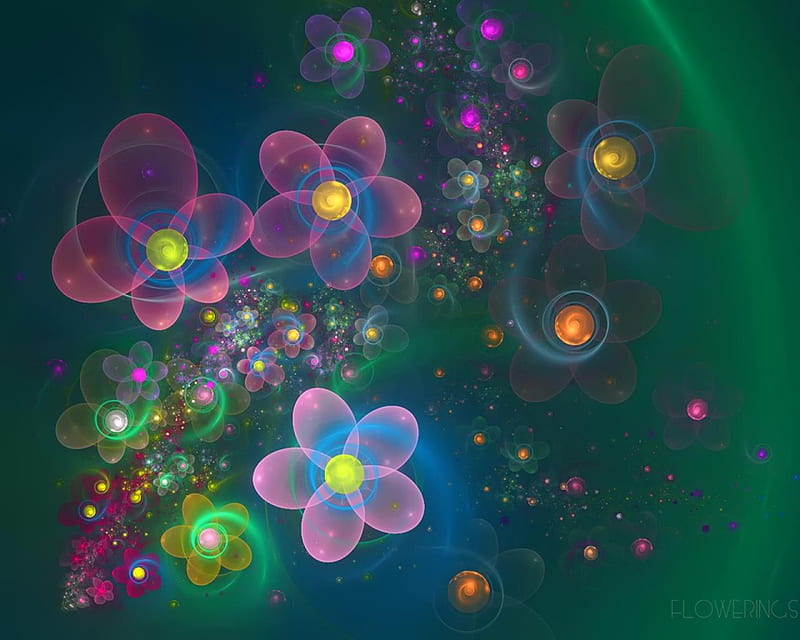 Flourishing Flowers, art, flowers, swirls, fractal, HD wallpaper