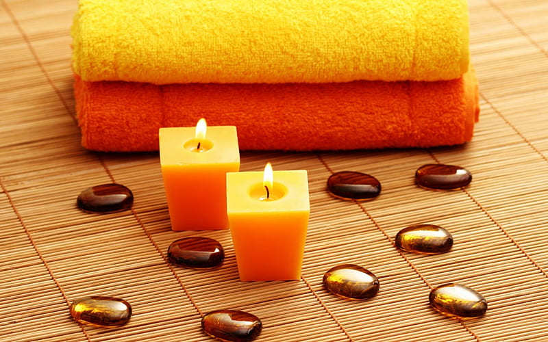 Spa-Color therapy, color therapy, candle, relax moment, orange, spa, lifestyle, wellness, HD wallpaper
