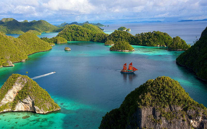 tropical islands, ocean, sea, sailboat, travel concepts, Thailand, HD wallpaper