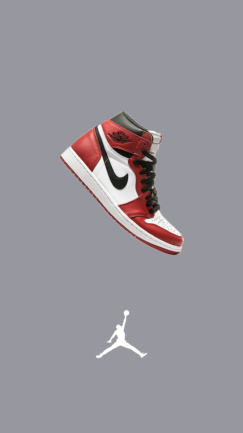 Jordan 1, air jordan, air jordan 1, gris, jordan, jordan one, red jordan, shoe, snicker, HD phone wallpaper