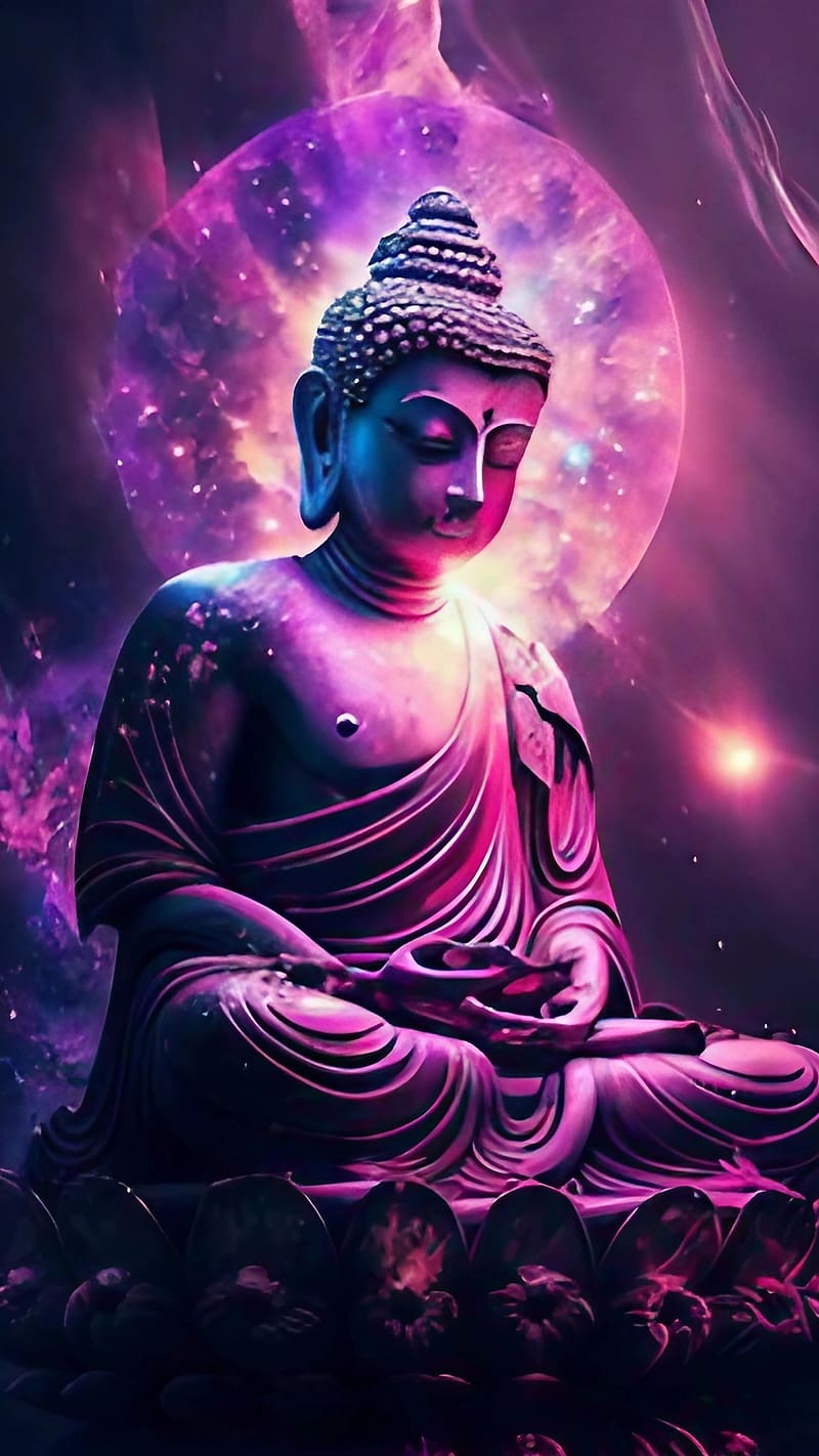 Mahatma Buddha, Purple Effect, lord buddha, meditating, HD phone wallpaper