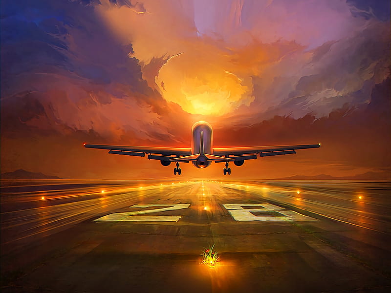 ❤️, Runway, Art, Sunset, Plane, HD wallpaper