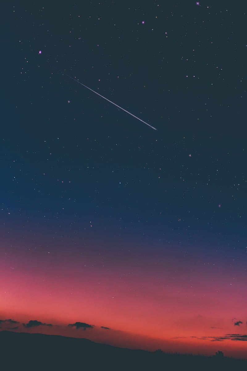nature, stars, shooting stars, sunrise, horizon, purple sky, HD phone wallpaper