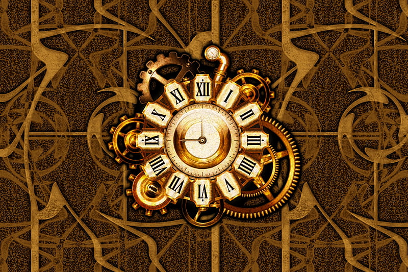 Steampunk Gear Clock, hop, Sepia, Steampunk, Gears, Clock, HD wallpaper