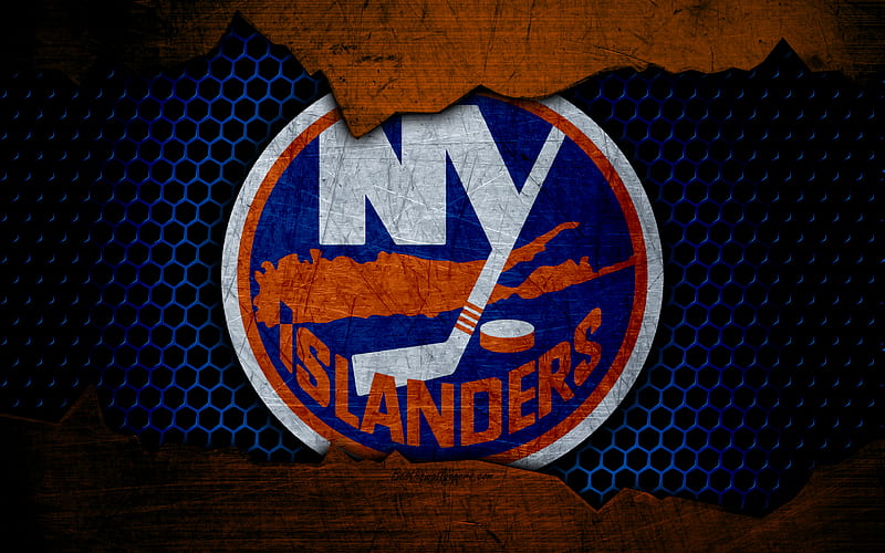 New York Islanders logo, NHL, hockey, Eastern Conference, USA, grunge, metal texture, Metropolitan Division, HD wallpaper