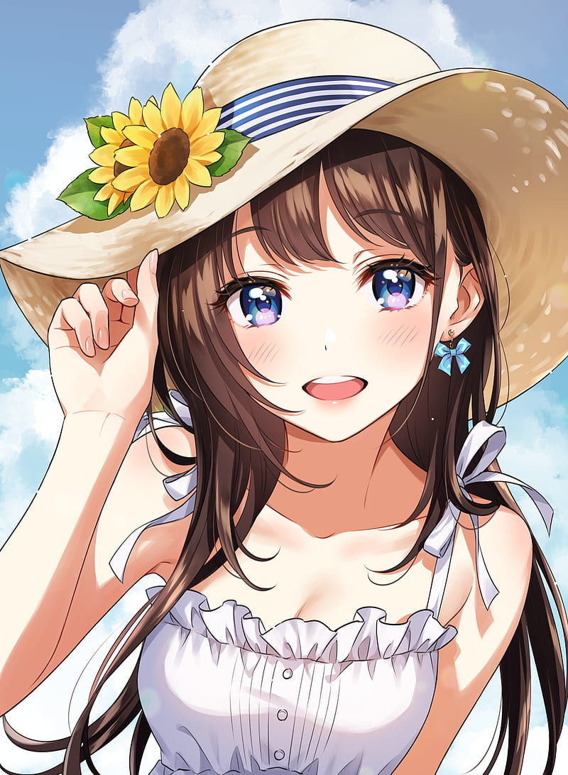 Wallpaper ID 754547  smiling blue eyes illustration women with hats  Pixiv straw hat looking at viewer portrait artwork long hair face  bokeh 2D summer 1080P original characters free download