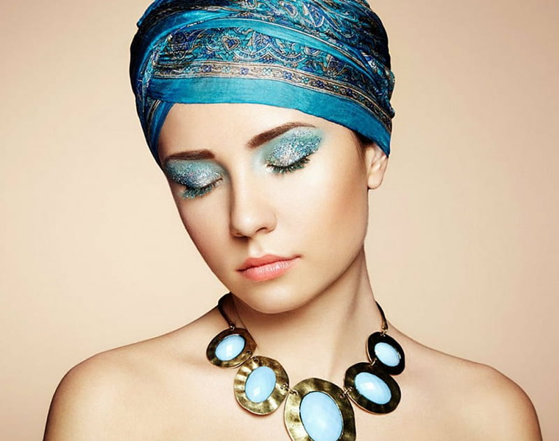 Pretty Face, turban, face, necklace, woman, HD wallpaper