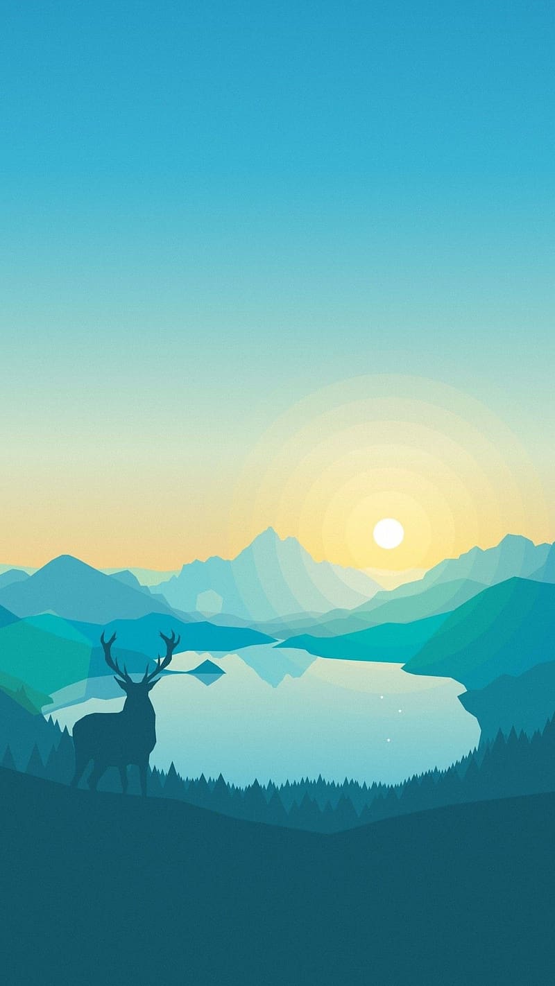 Simple Iphone, Silhouette Deer With Sunset Background, silhouette