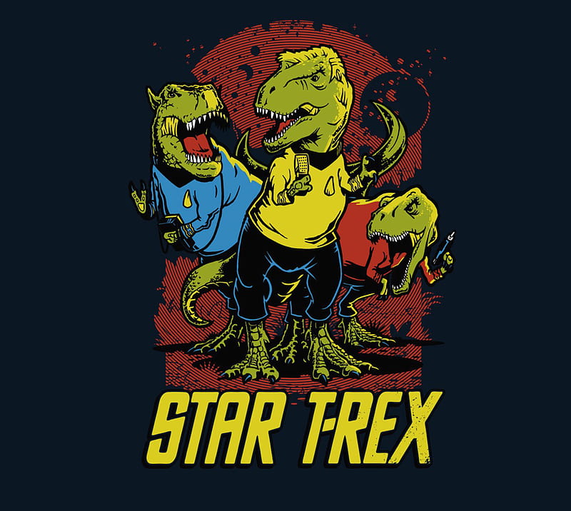 Star T-Rex, awesome, cool, dinosaur, geek, nerd, startrek, t-rex, HD wallpaper