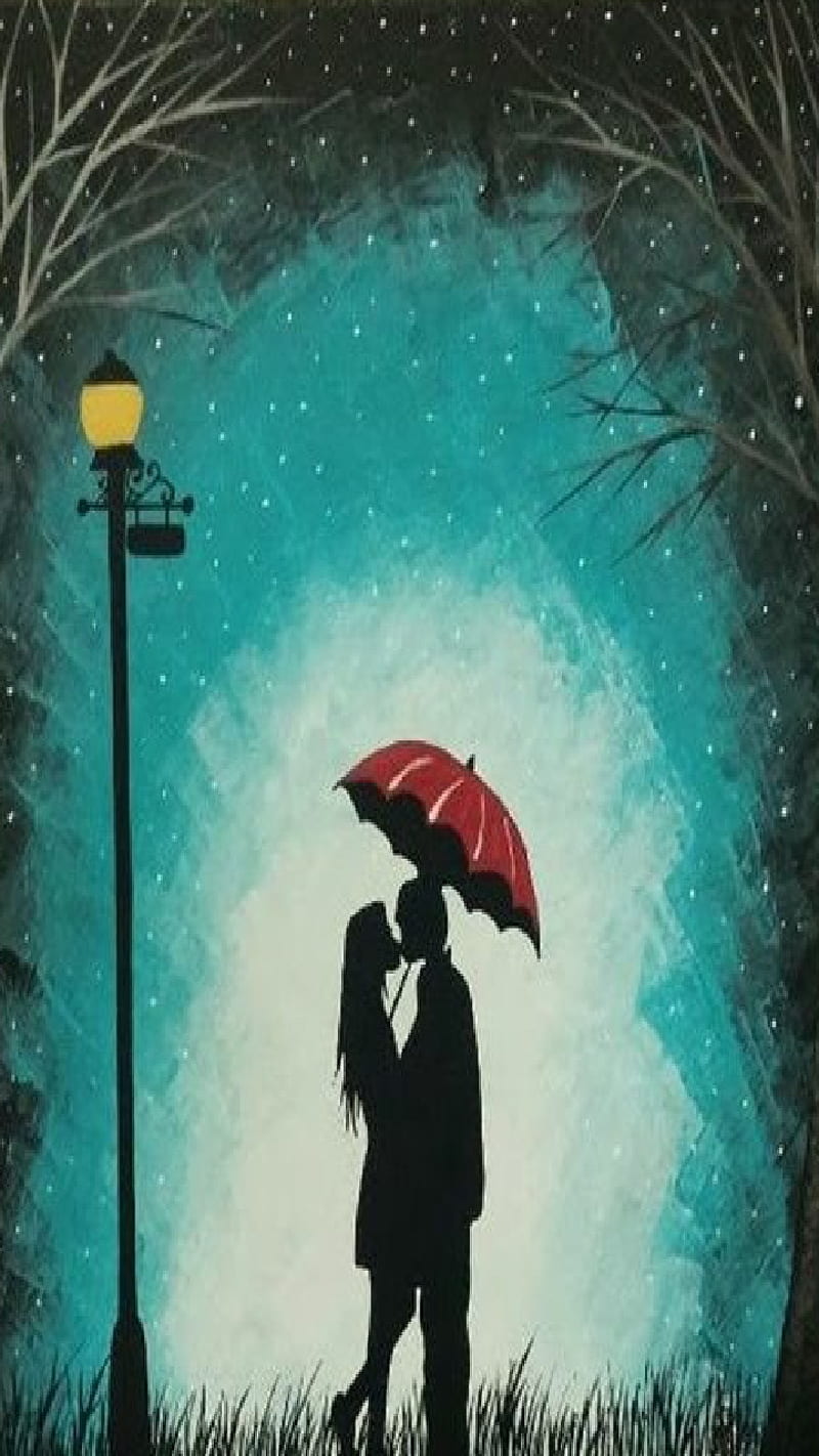 Lovers lane, kissing, couple, silhouette, love, moonlight, HD phone wallpaper