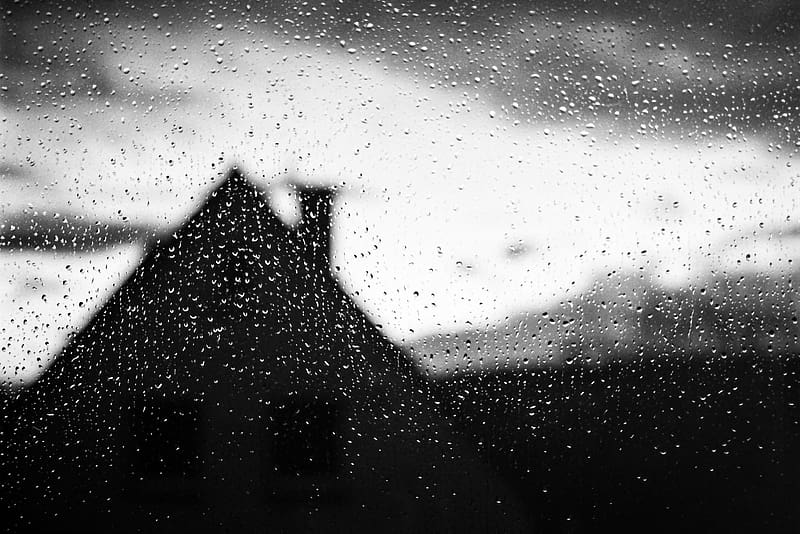 house, roof, pipe, glass, drops, rain, HD wallpaper