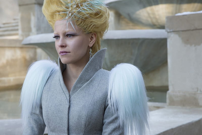 The Hunger Games: Mockingjay - Part 2 (2015), movie, the hunger games, blonde, woman, Elizabeth Banks, fantasy, actress, effie, white, mockingjay, HD wallpaper