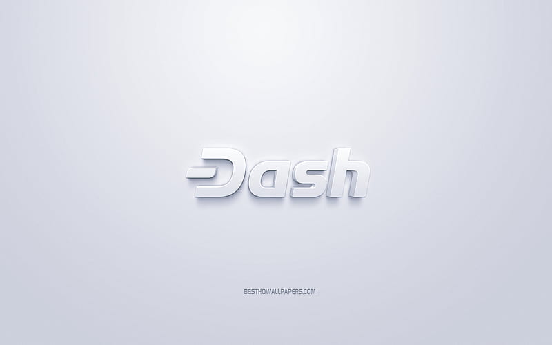 Dash logo, 3d white logo, 3d art, white background, cryptocurrency, Dash, finance concepts, business, Dash 3d logo, HD wallpaper