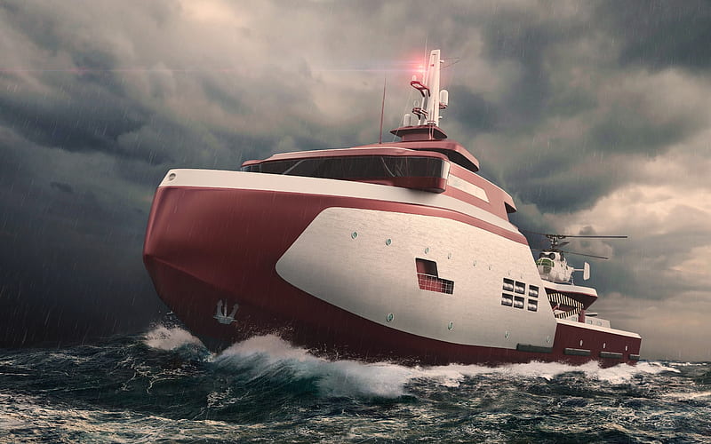 Davincie V8, rescue ship, storm, sea, modern ship, HD wallpaper