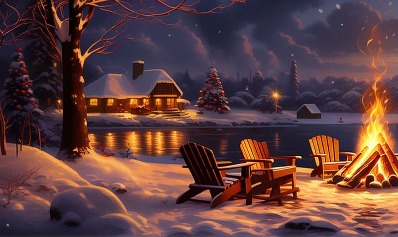 A wonderful winter night, melegseg, havas fak, havas taj, teli, este, haz, havas ut, taj, maglya, esti fenyek, karacsonyfa, erdo, tuzifa, kemping, HD wallpaper