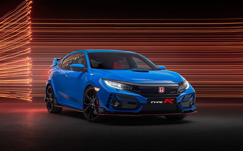 2020, Honda Civic Type R, exterior, front view, tuning Civic, new blue Civic Type R, japanese cars, Honda, HD wallpaper