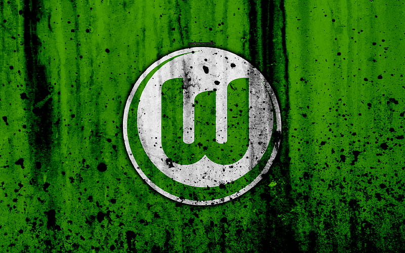 FC Wolfsburg logo, Bundesliga, stone texture, Germany, Wolfsburg, soccer, football club, Wolfsburg FC, HD wallpaper