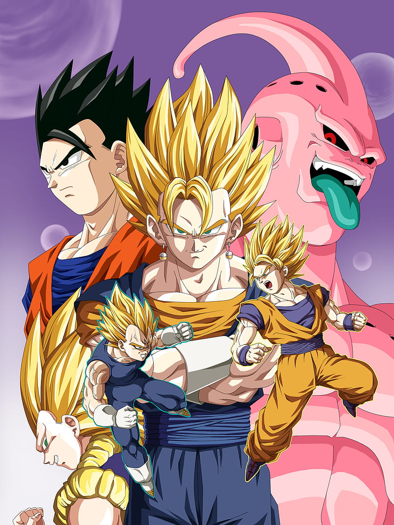 Dragon ball z, anime, dragon ball, gohan, goku, gotenks, majin boo, vegeta, vegetto, HD phone wallpaper