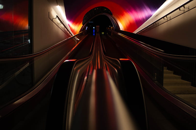 escalator, tunnel, metro, underground, dark, HD wallpaper